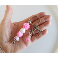 Sleutelhanger met kralen | roze | roos | hart